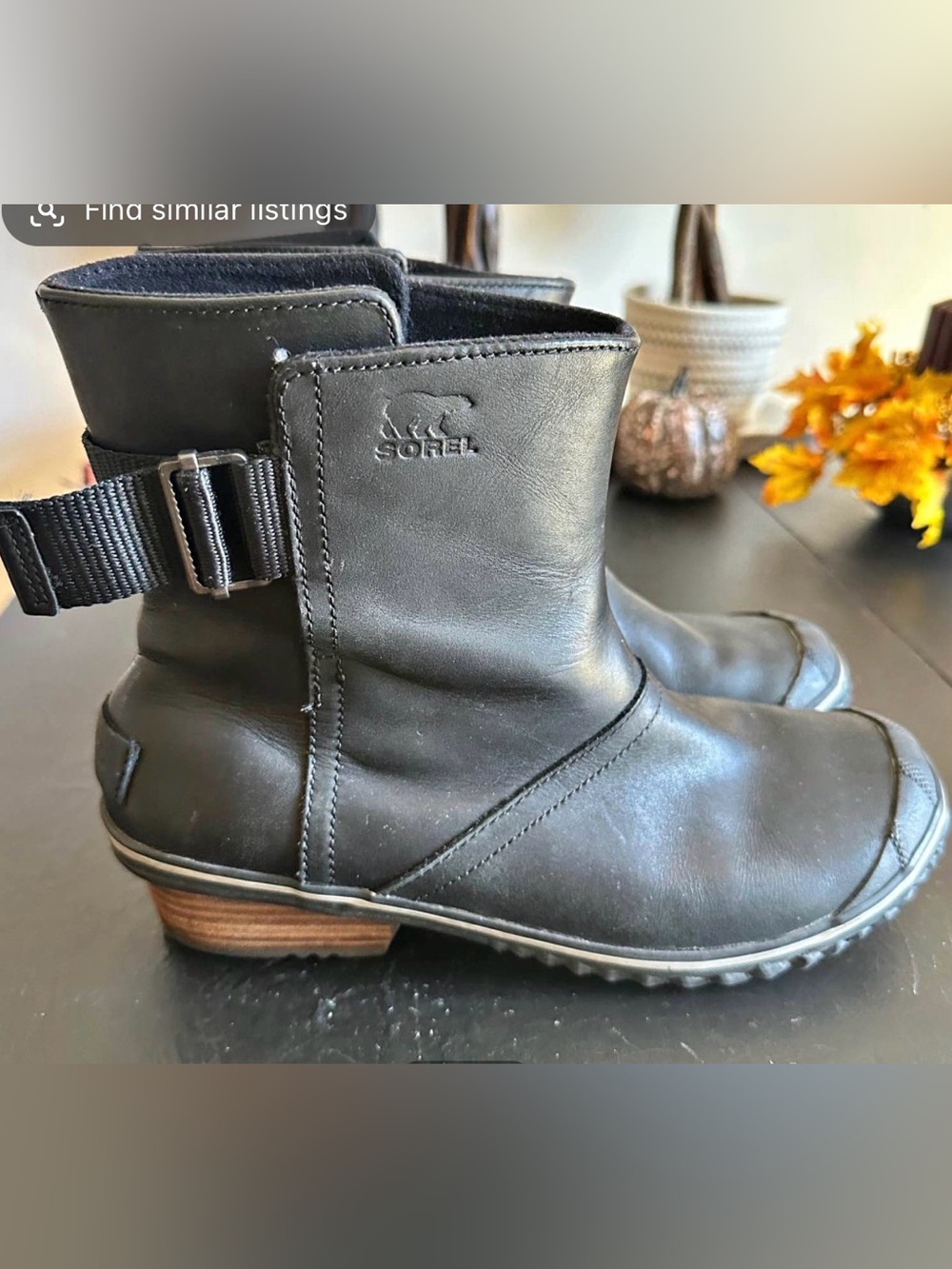 Sorel Black Leather Pull on Slim Boot with Buckle Strap 9